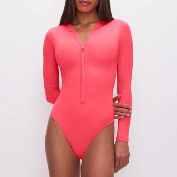 NWT GOOD AMERICAN Scuba Swimsuit in Fiery Coral - Picture 1 of 3